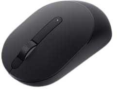 A modern computer mouse with a sleek ergonomic design, featuring a smooth surface and adjustable DPI buttons, placed on a desk next to a keyboard