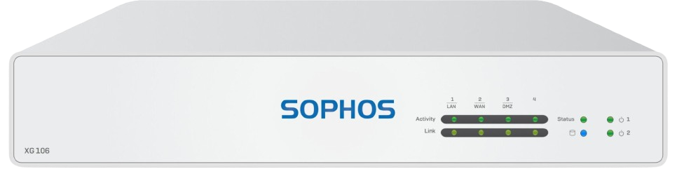 Sophos firewall displaying network security settings and real-time traffic analysis.